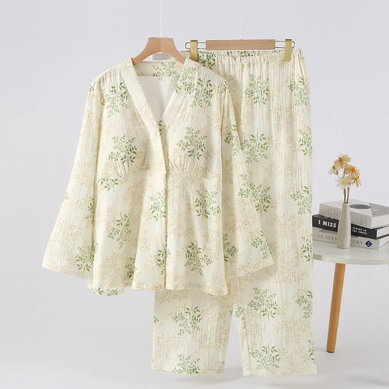 Refined Ownkoti Botanical Leaf Cotton Gauze Pajama Set Next-Generation