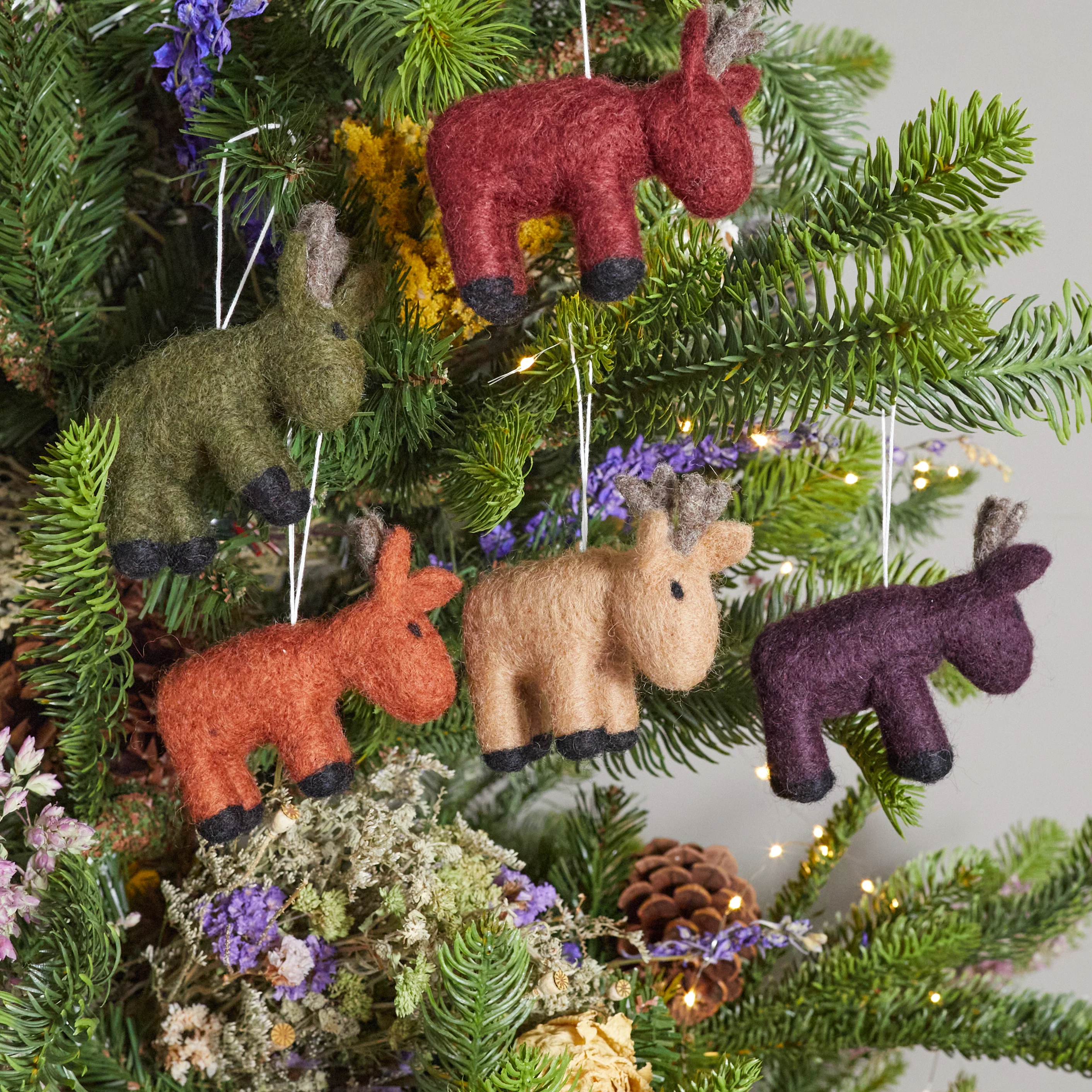 Elegant Reindeer Felt Ornaments Set of 5 Sophisticated