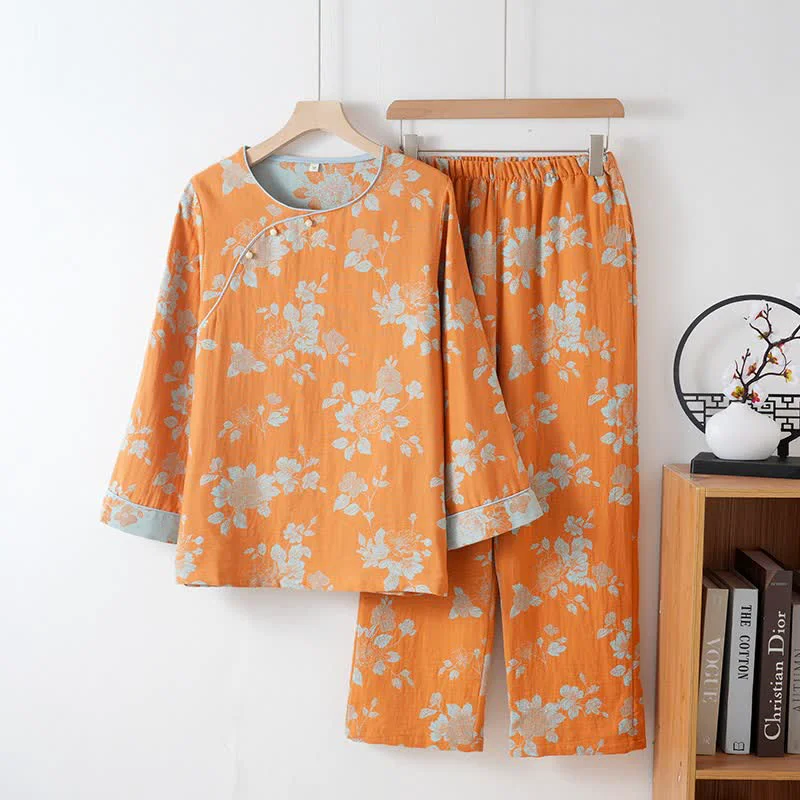 Functional Ownkoti Vintage Asian Inspired Floral Cotton Pajamas Reusable