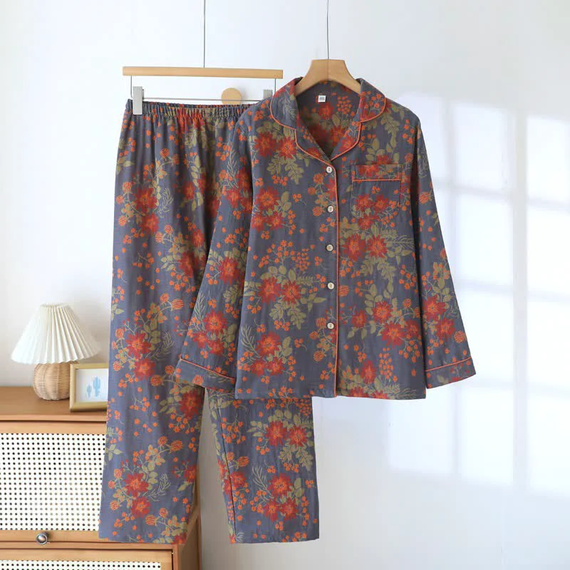 Original Design Ownkoti Vintage-Inspired Floral Cotton Gauze Pajamas Breathable
