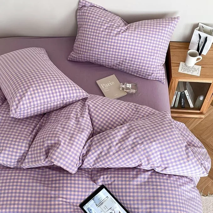 Prestigious mixinni Purple Gingham Comforter Set Twin XL Plaid Comforter Set 3 Pieces 1 Purple Grid Comfoter with 2 Pillow Cases for All Seasons Soft Fluffy Modern Grid Pattern Printed Bedding-Twin XL Size Durable