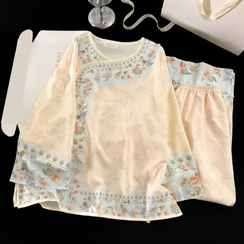 Traditional Ownkoti Vintage Hanfu-Inspired Floral Pajama Set Advanced
