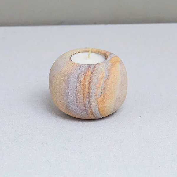 Functional Rainbow Sandstone Pebble Candleholder Small Solid