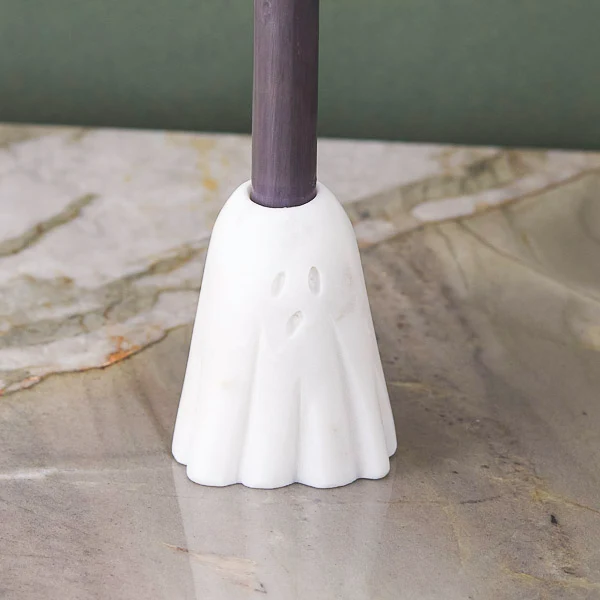 Optimized White Marble Ghost Taper Holder Small Refined
