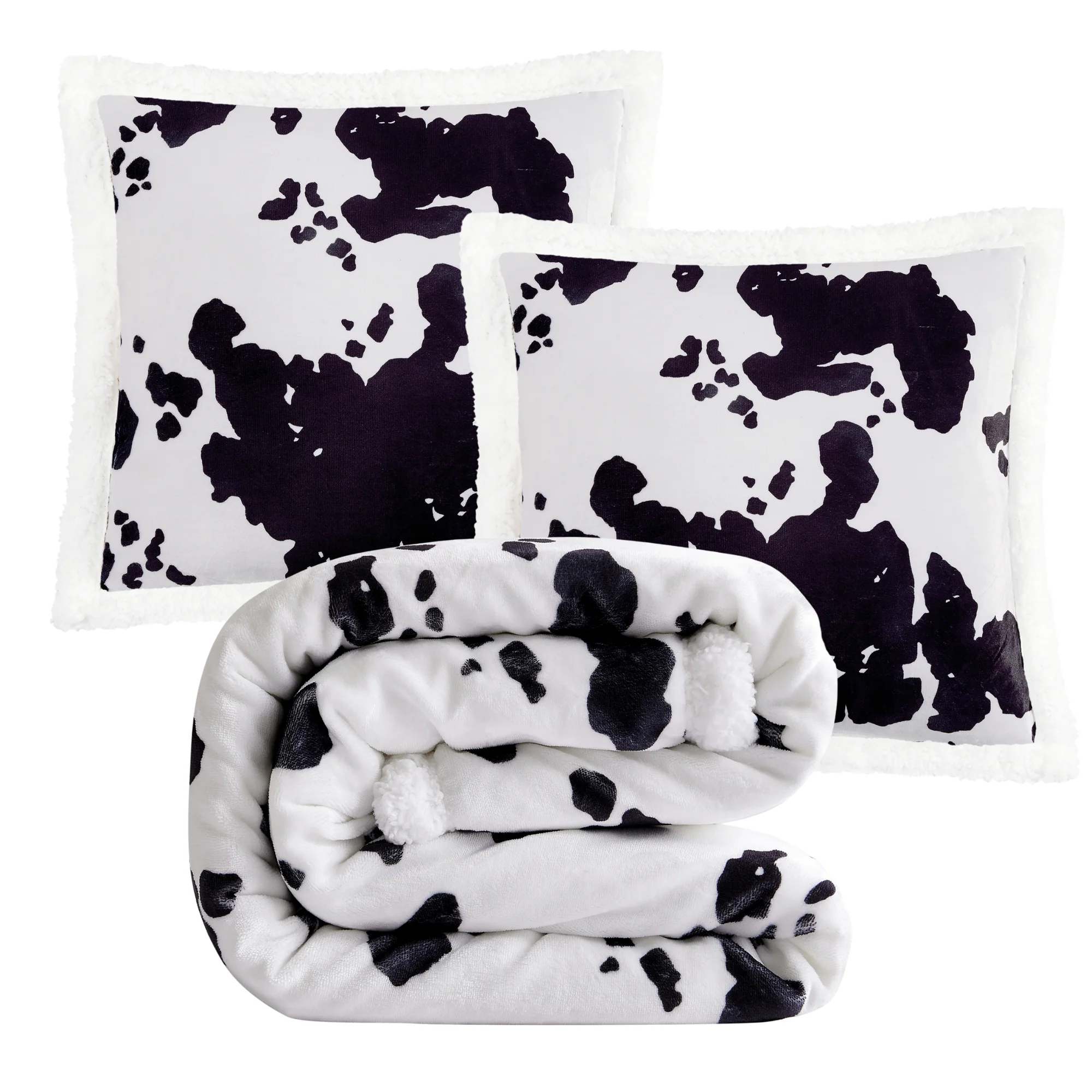 Effective Elsa Cowhide Campfire Sherpa Throw Set 3 Pc Reusable