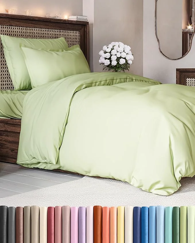 Secure Duvet Cover Twin Twin XL Size Set – Extra Soft Twin Twin XL Duvet Cover 68 quot x 90 quot with 1 Pillow Sham – Hotel Luxury Fade w Zipper Closures amp Ties – Comfy Cozy amp Breathable Light Sage Green Efficient