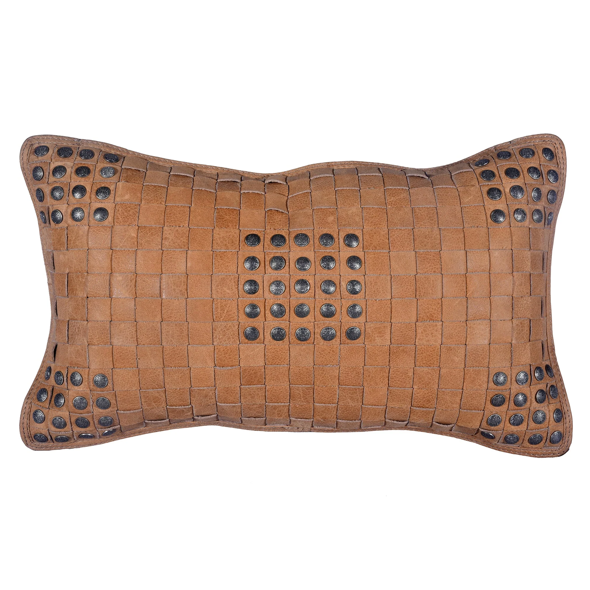 Detailed Leather Studded Basket Weave Pillow Superior