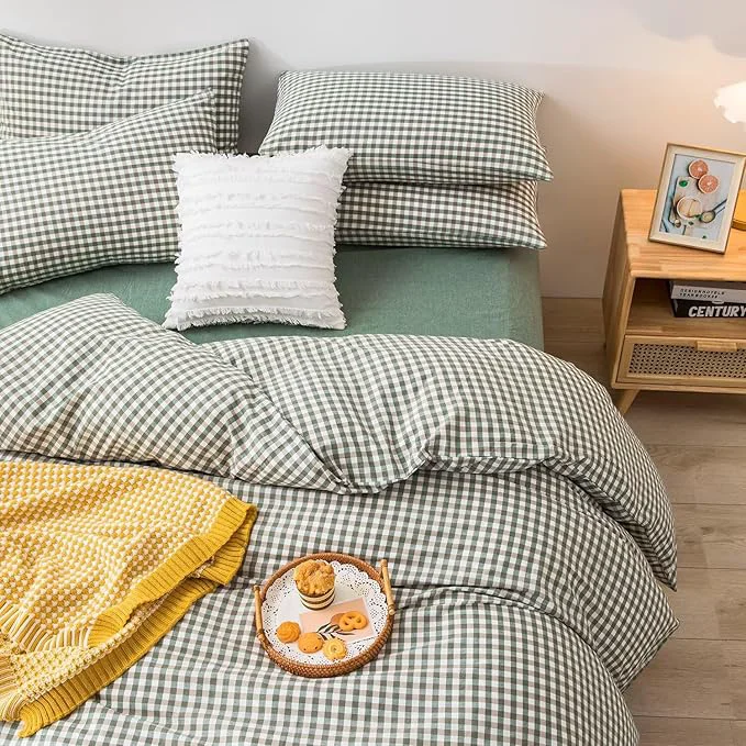 Artisan mixinni Green Gingham Comforter Set Twin XL Plaid Comforter Set 3 Pieces 1 Green Grid Comfoter with 2 Pillow Cases for All Seasons Soft Fluffy Modern Grid Pattern Printed Bedding-Twin XL Size Secure