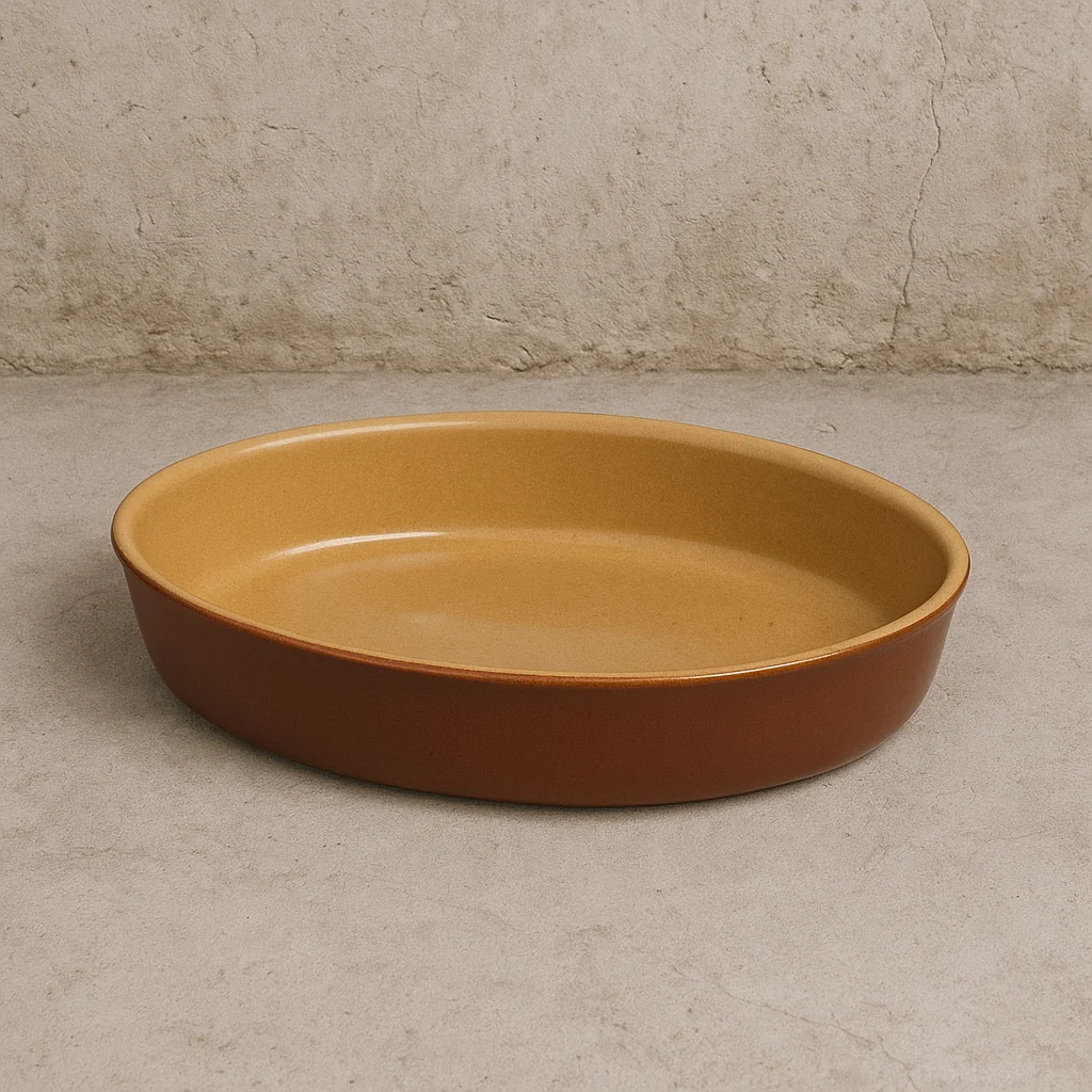 Clean Vintage French Stoneware Oval Dish – Large 1.2 L – Brown Casual