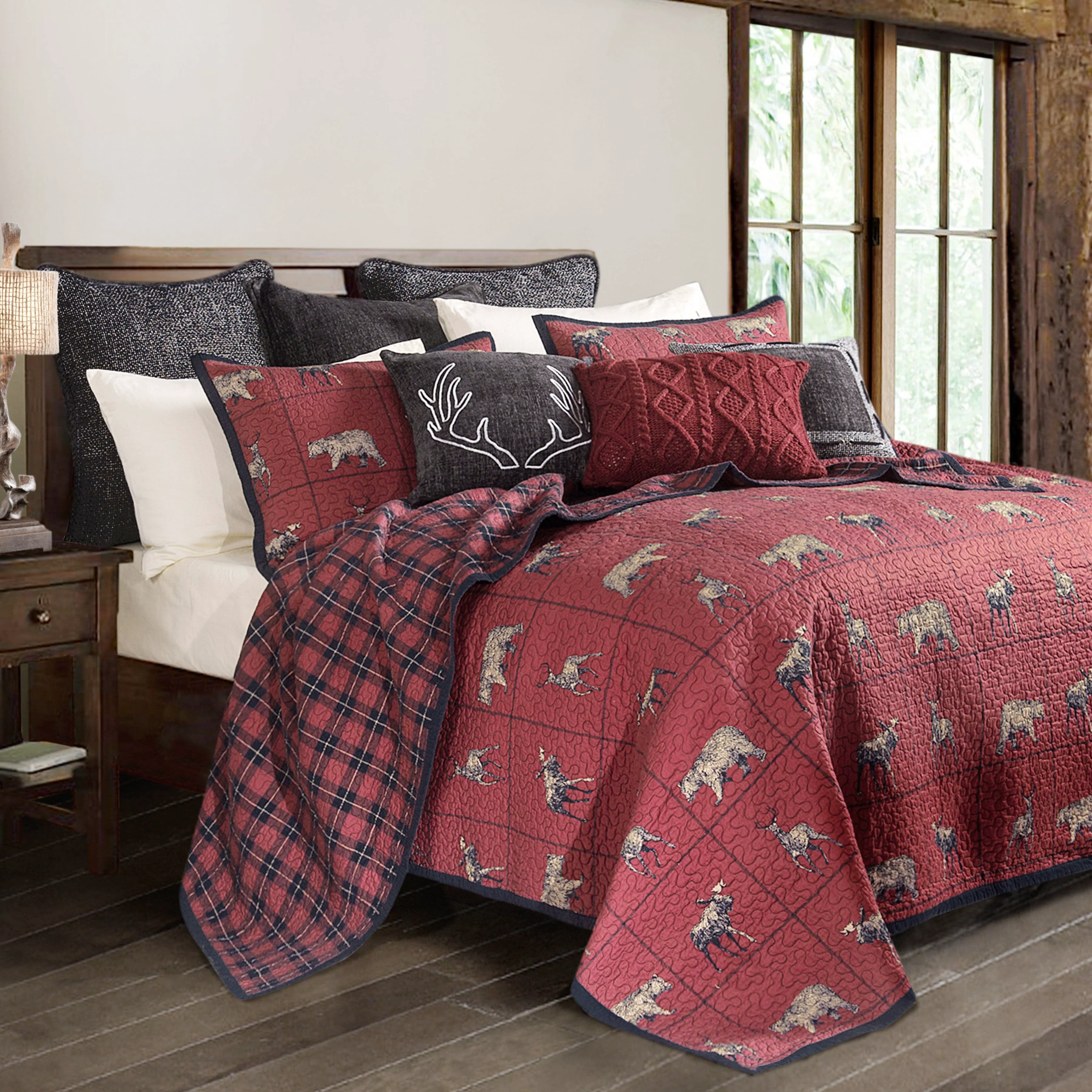 Minimalist Woodland Plaid Reversible Quilt Set 3 Pc Powerful