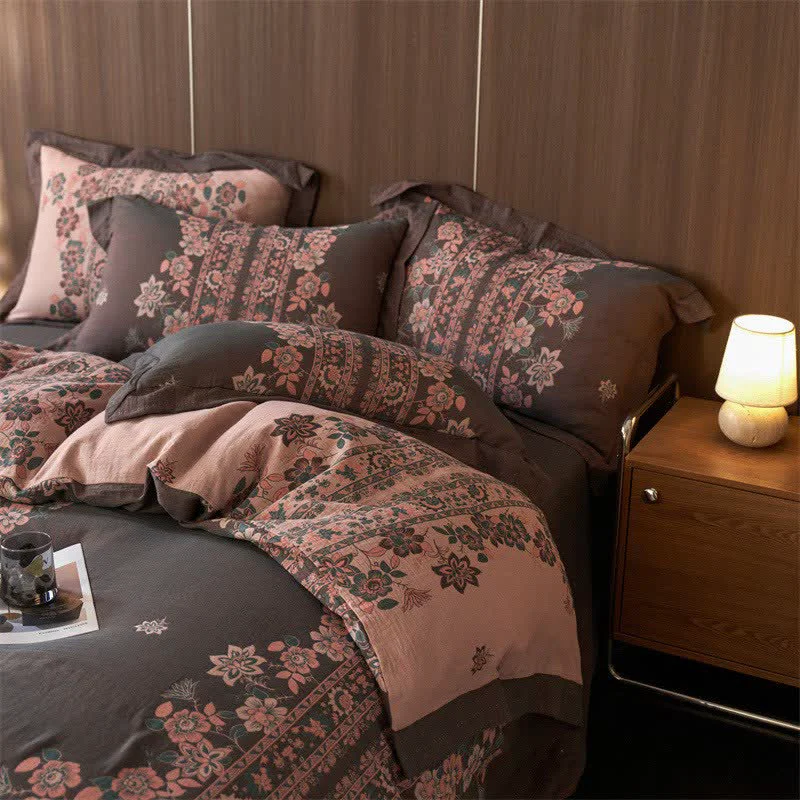 Certified Ownkoti Luxury Floral Cotton Double Gauze Bedding Set 4PCS Soft