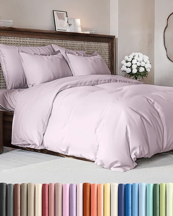 Professional Duvet Cover Full Size Set – Extra Soft Full Duvet Cover 80 quot x 90 quot with 2 Pillow Shams – Hotel Luxury Easy Care amp Fade with Zipper Closures amp Ties – Comfy Cozy and Breathable Light Lavender Natural