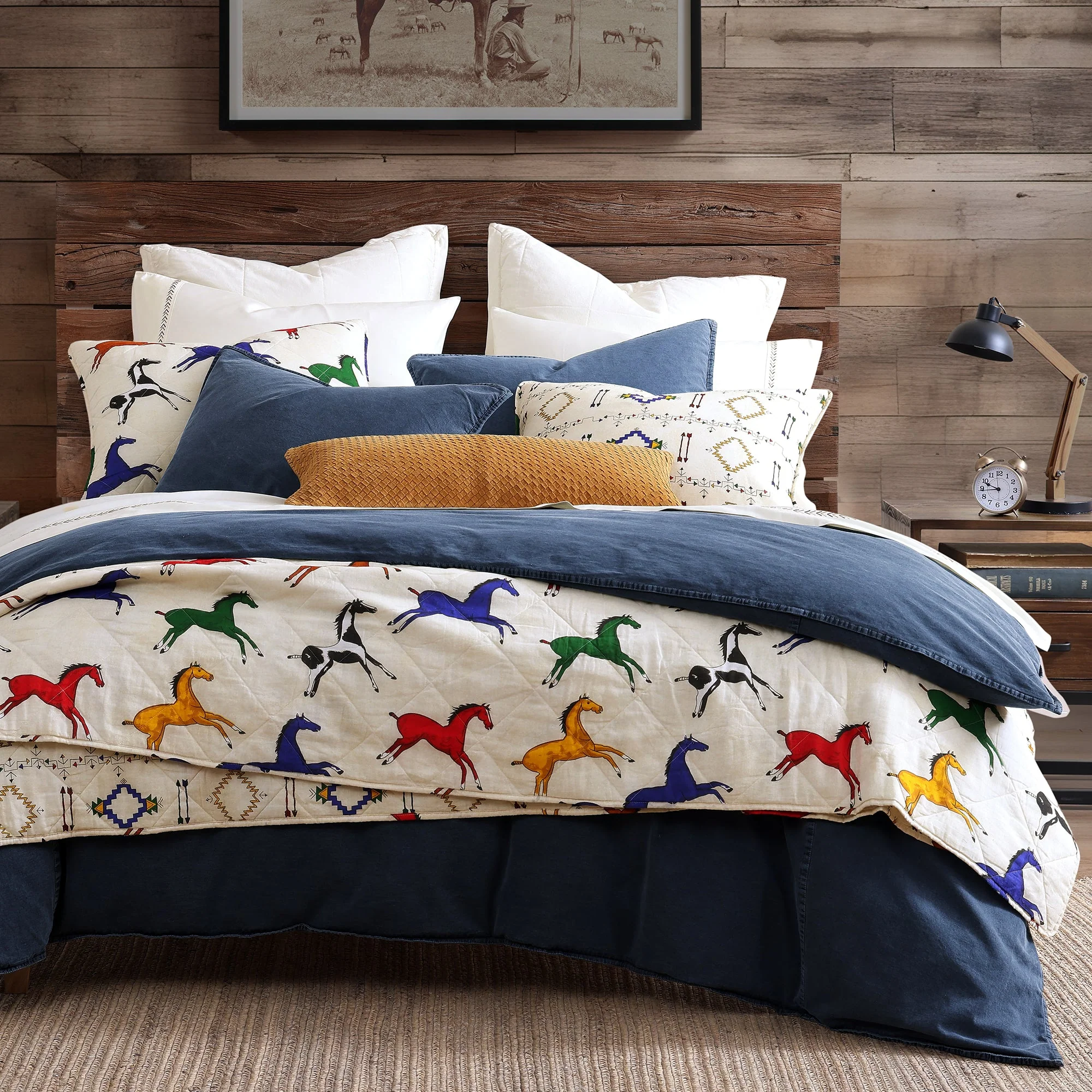 Fine Crafted Wild Horses Reversible Quilt Set 2 Pc Exceptional