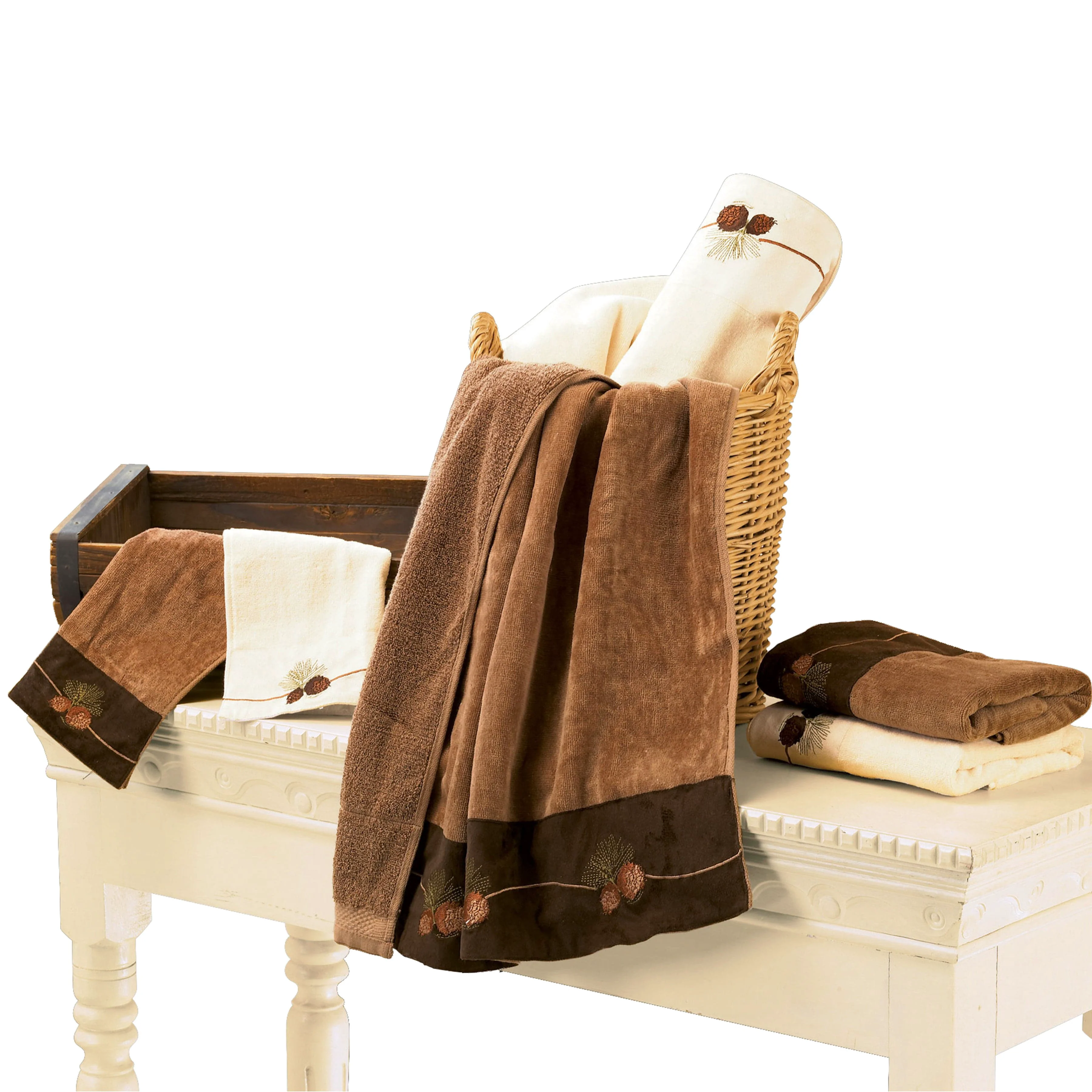 Long-Lasting Embroidered Pine Cone Towel Set 3 Pc Classic