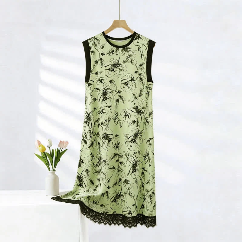 Fine Ownkoti Artistic Floral Cotton Sleeveless Lace Nightgown Responsible