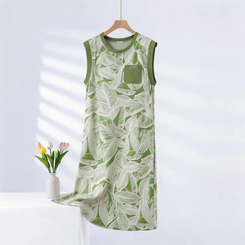 Natural Ownkoti Botanical Cotton Sleeveless Lounge Dress Outstanding