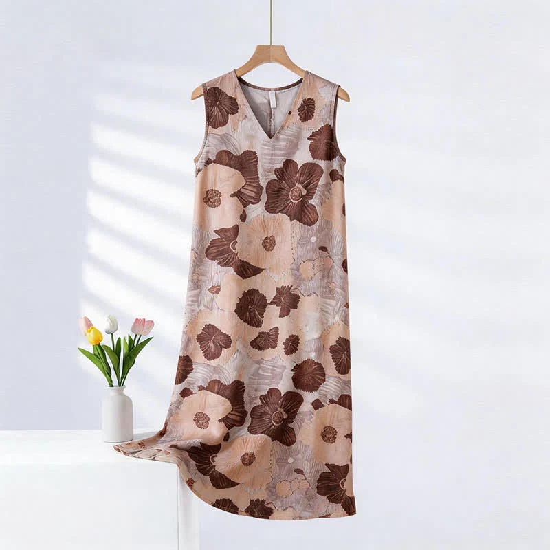 Stylish Ownkoti Artistic Floral Print Sleeveless Cami Nightgown Durable