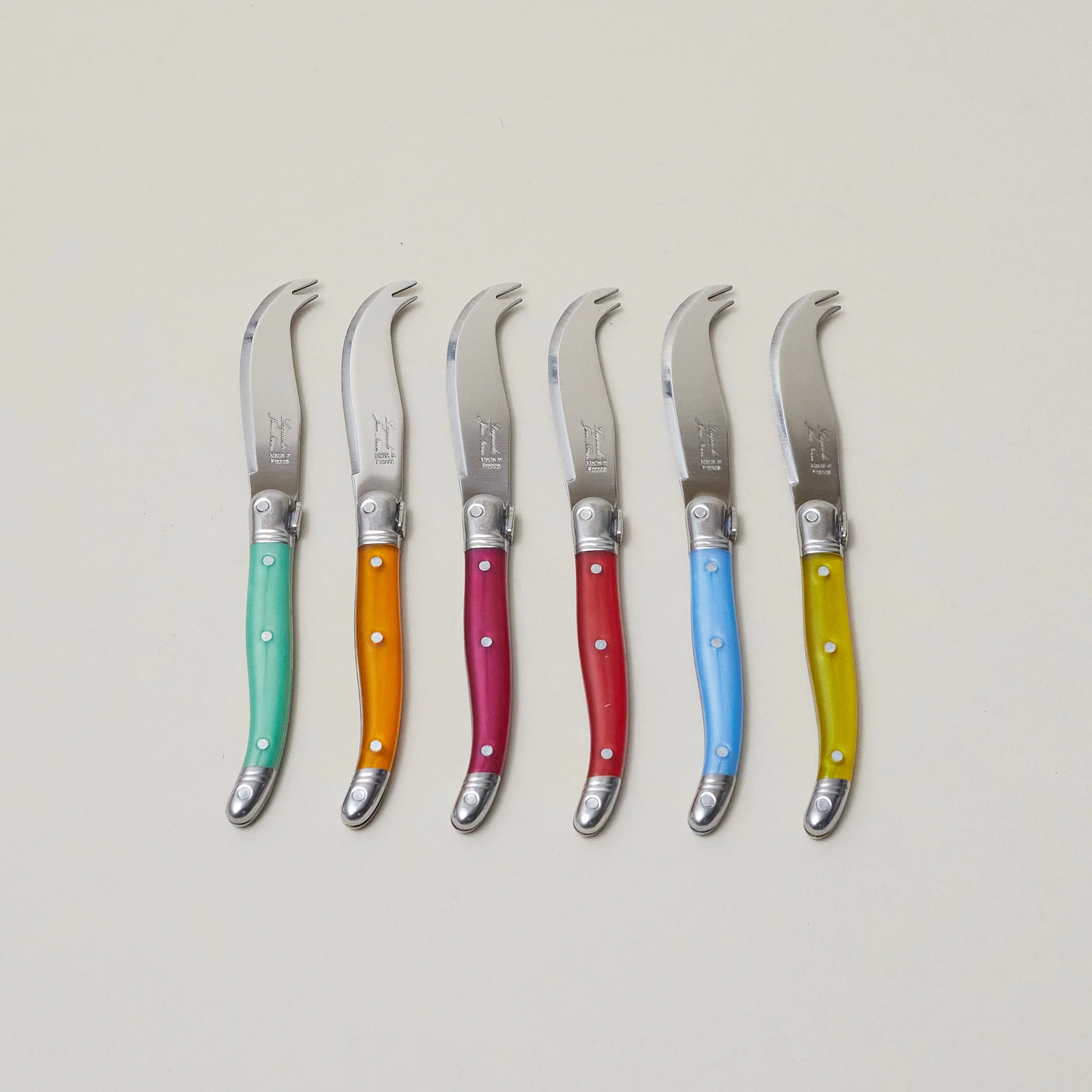 World-Class Set of 6 Laguiole Rainbow Mini Fork Tipped Cheese Knives Premium Material