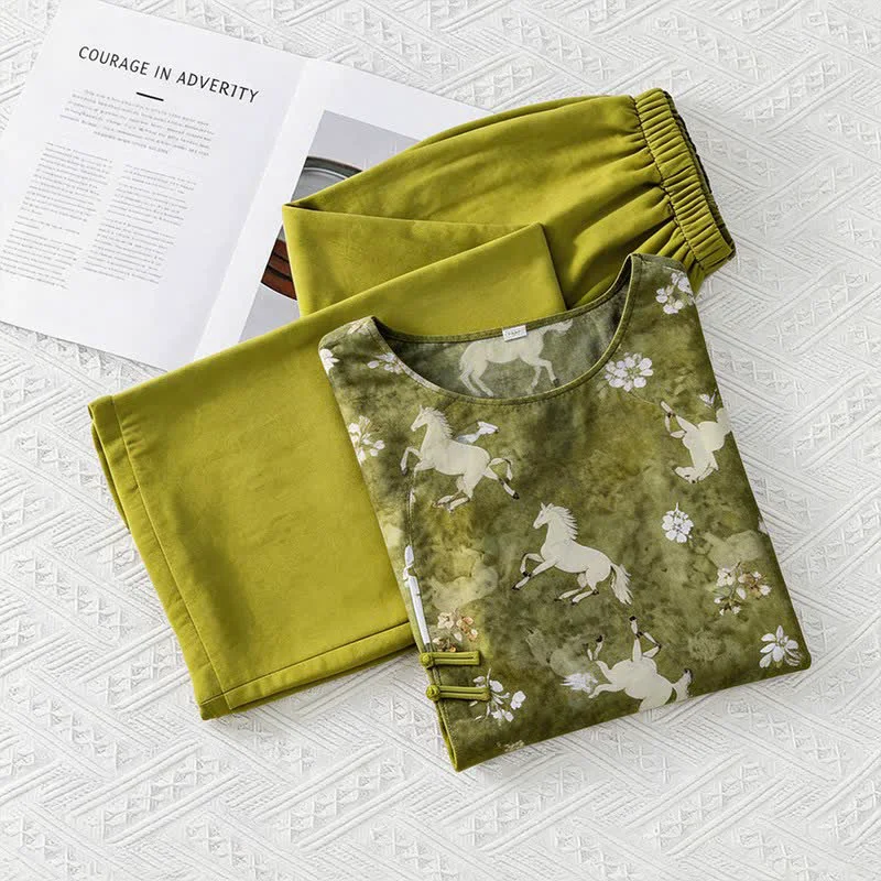Eco-Friendly Ownkoti Horse Print Eastern-Inspired Loungewear Set Official