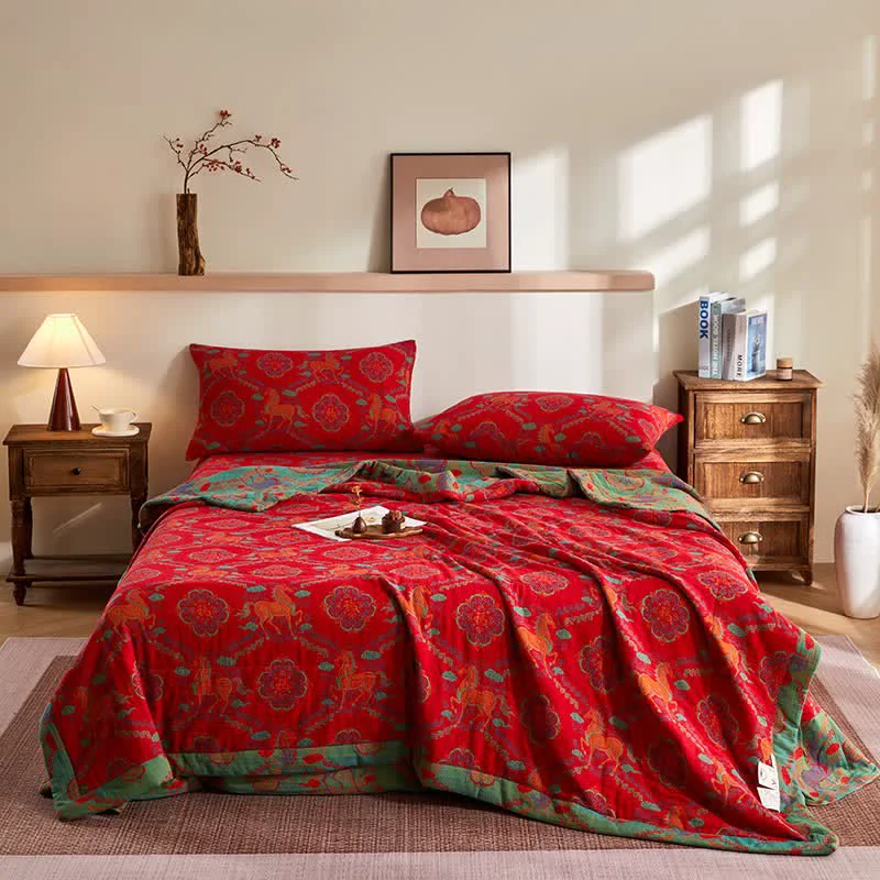 Exceptional Ownkoti Cotton Gauze Vintage Horse Jacquard Quilt Reliable