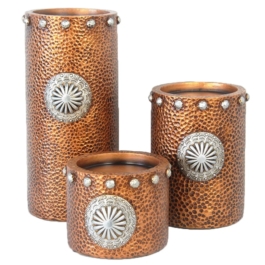 Selected Faux Hammered Copper with Concho Candle Holder Set Elite