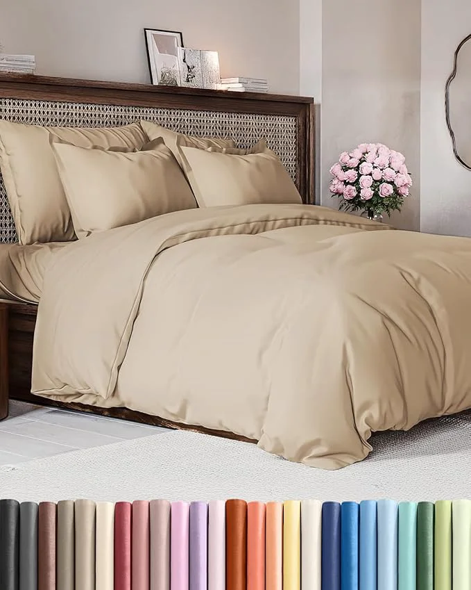 Stylish Duvet Cover Full Size Set – Extra Soft Full Duvet Cover 80 quot x 90 quot with 2 Pillow Shams – Hotel Luxury Easy Care and Fade w Zipper Closures amp Ties – All Season Comfy Cozy amp Breathable Cream Enhanced