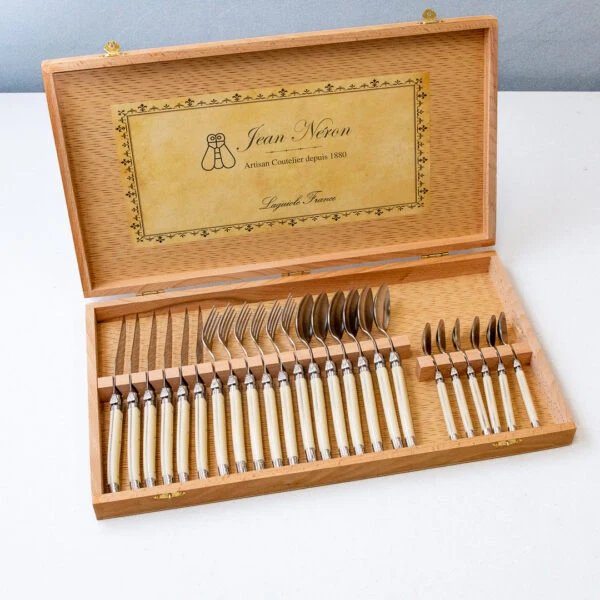 Exceptional Laguiole 24 Piece Flatware Set Ivory in Wood Presentation Box Proven