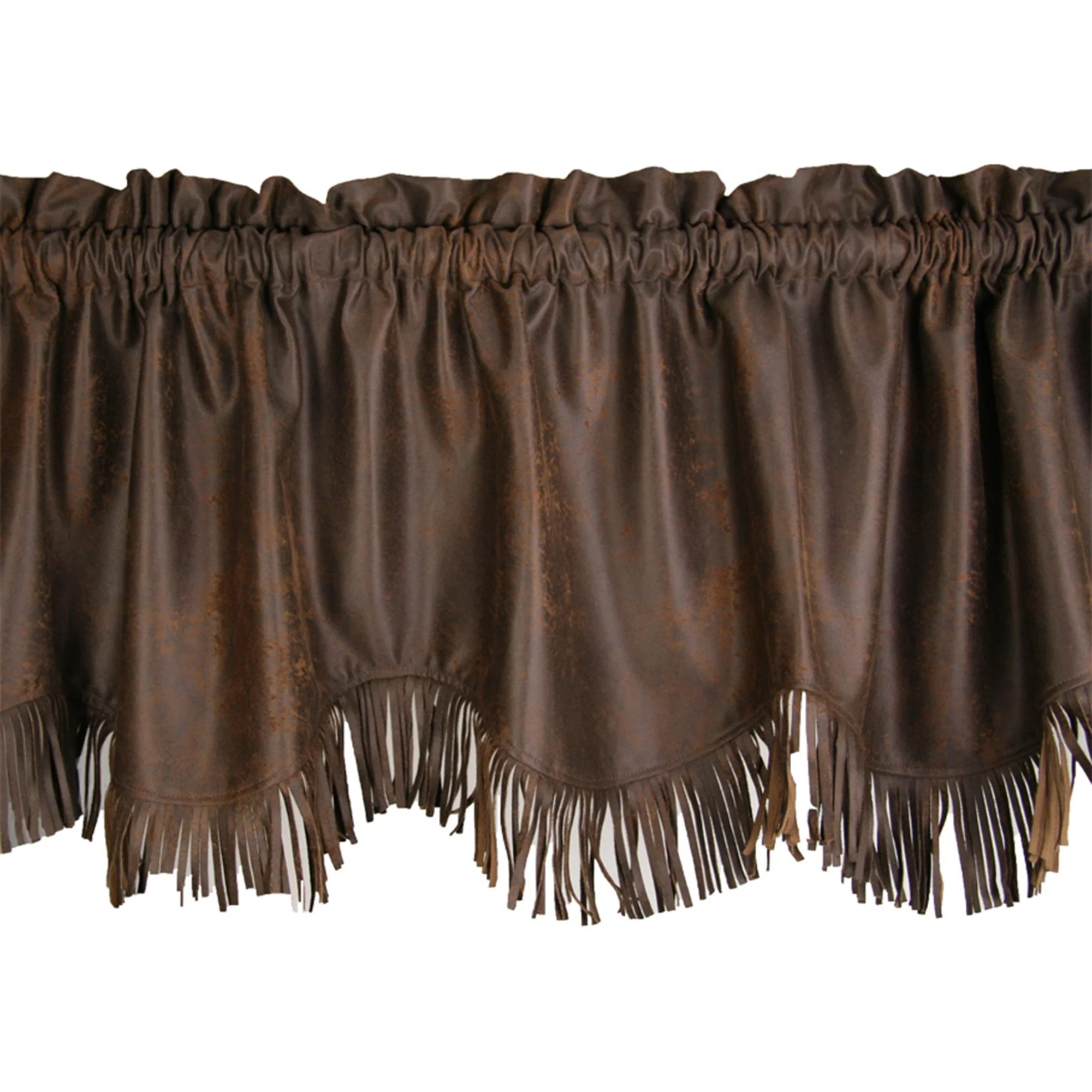 Advanced Fringed Antiqued Brown Faux Suede Valance Innovative