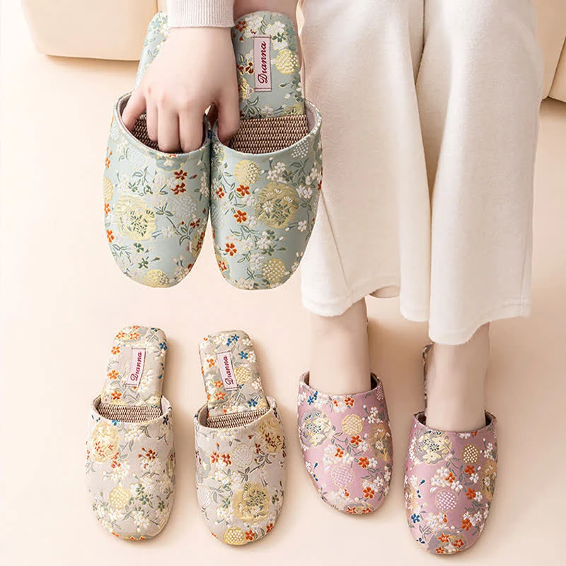 Outstanding Ownkoti Chinoiserie Embroidered Satin House Slippers Responsible