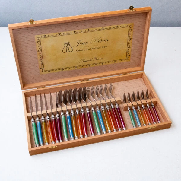 User-Friendly Laguiole 24 Piece Flatware Set Rainbow in Wood Presentation Box Genuine