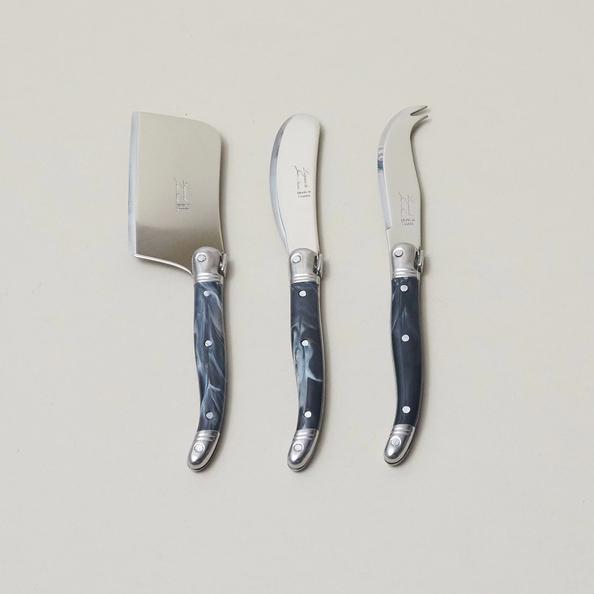 Exceptional Laguiole 3 Piece Mini Cheese Utensil Set Black Marble in Kraft Paper Box Versatile