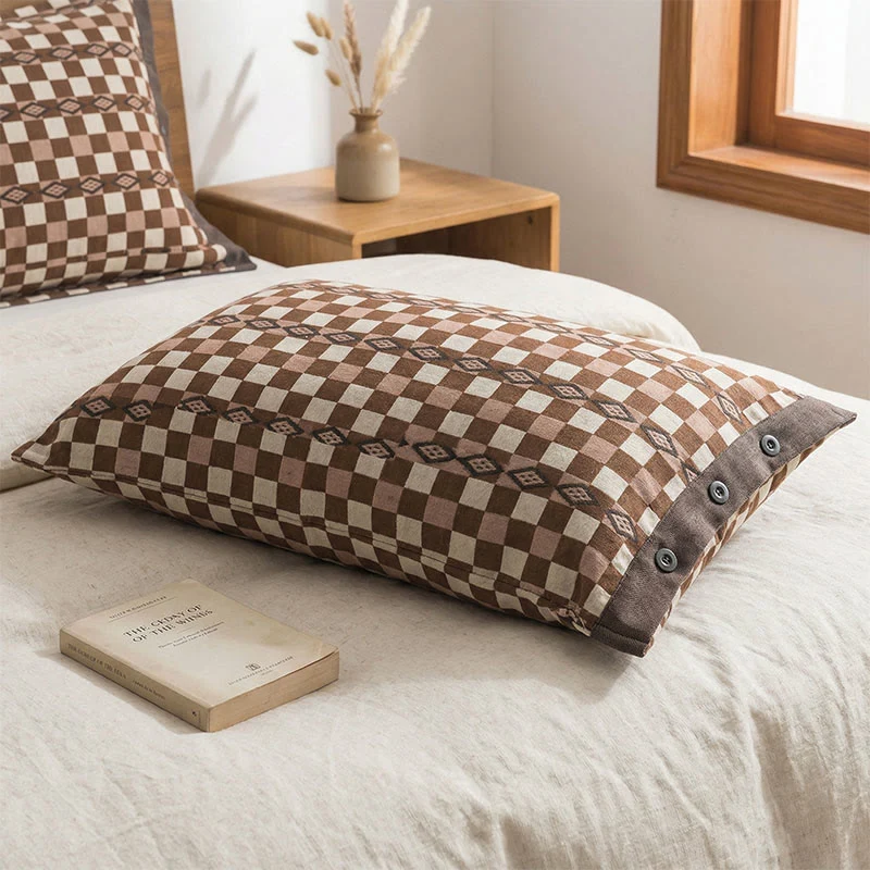 Advanced Ownkoti Checkerboard Cotton Gauze Pillowcases 2PCS Verified