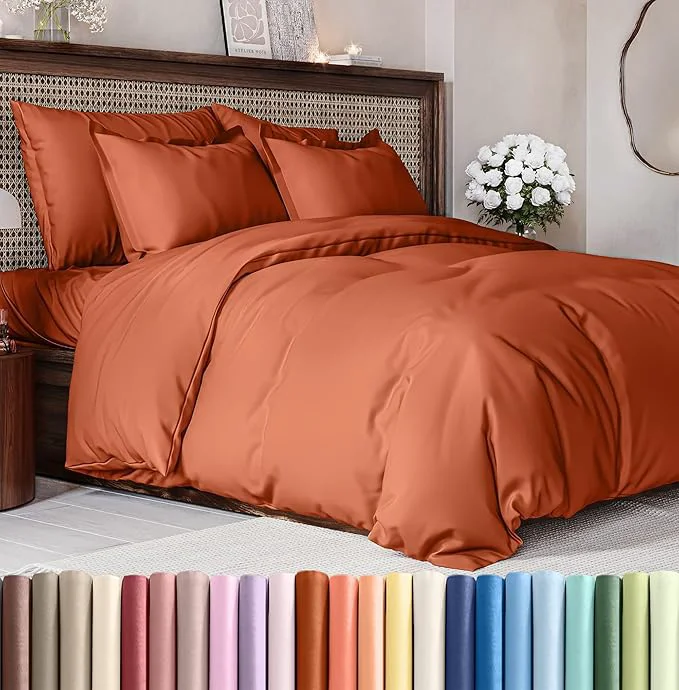 Sophisticated Duvet Cover King Size Set – Extra Soft King Duvet Cover 104 quot x 90 quot with 2 Pillow Shams – Hotel Luxury Easy Care amp Fade w Zipper Closures amp Ties – All Season Comfy and Breathable Terracotta Genuine