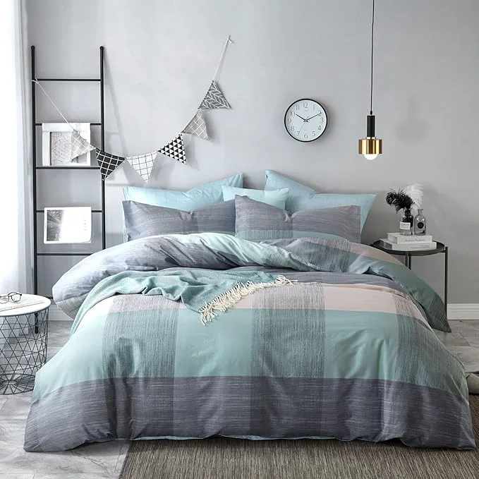 Professional mixinni Simple Patchwork Print Comforter Set Full Size Bed Fluffy Blue Mint Green Geometric Pattern Comforter for Boys Women and Men 1 Modern Comforter and 2 Pillowcases for All Season-Full Size Trendy