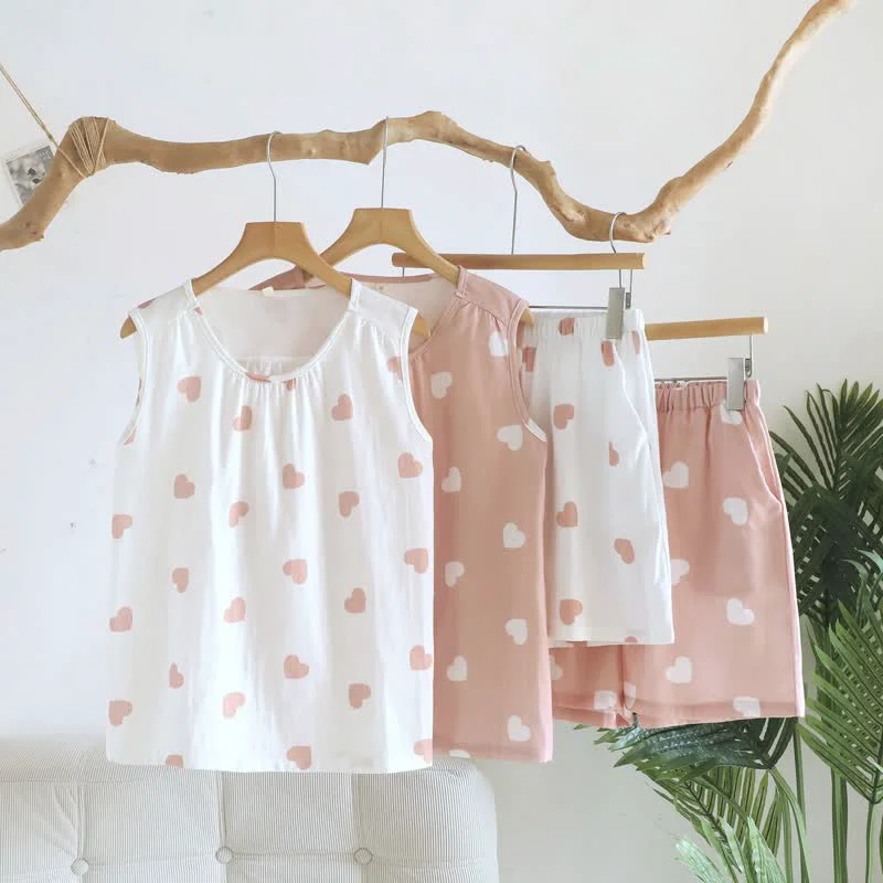 Traditional Ownkoti Cotton Double Gauze Heart Tank Pajamas Long-Lasting