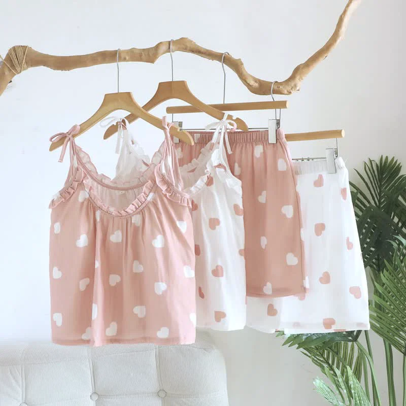 Functional Ownkoti Cotton Double Gauze Heart Cami Pajamas Sustainable