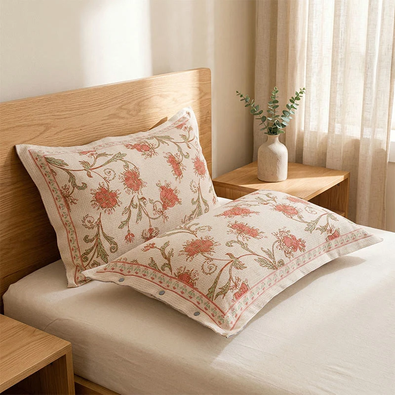 Optimized Ownkoti Red Floral Cotton Linen Pillowcases 2PCS Innovative