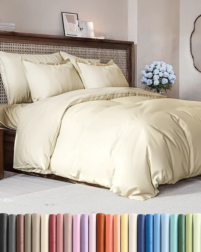 Environmentally Friendly Duvet Cover Full Size Set – Extra Soft Full Duvet Cover 80 quot x 90 quot with 2 Pillow Shams – Hotel Luxury Easy Care amp Fade w Zipper Closures amp Ties – All Season Comfy Cozy amp Breathable Off White Original Design