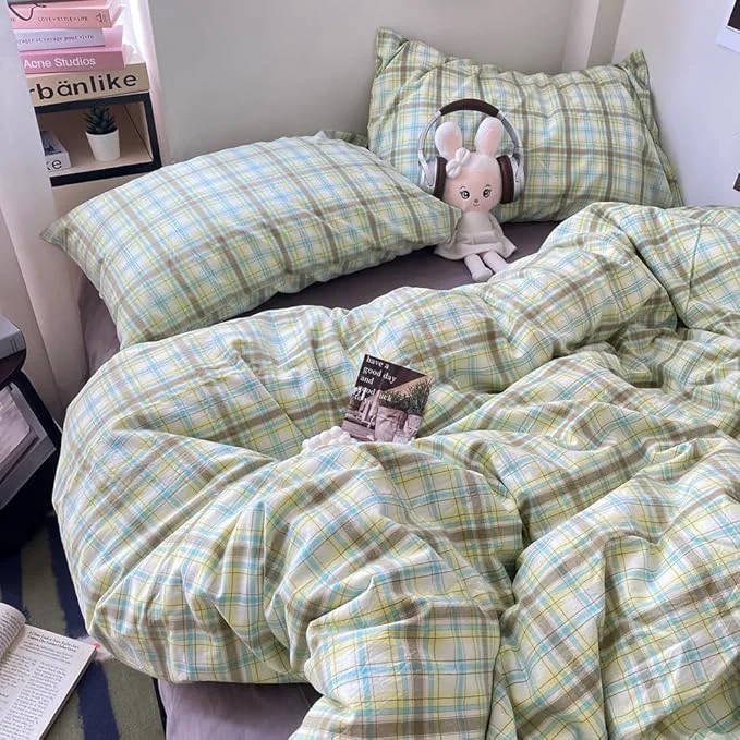 Original EAVD Multicolor Buffalo Plaid Duvet Cover Twin Soft Washed Cotton Reversible Grid Checkered Plaid Bedding Set Vintage Gingham Duvet Cover with 2 Pillowcases Modern Checkered Bedding Set Specialty