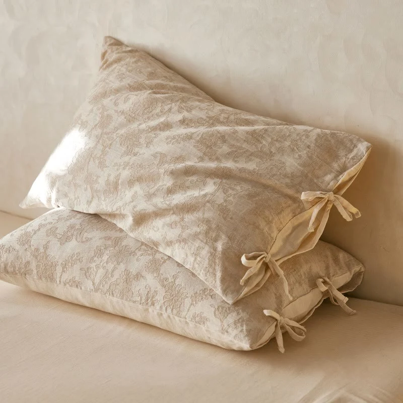 First-Class Ownkoti Floral Bow Tie Cotton Linen Pillowcases 2PCS Exclusive