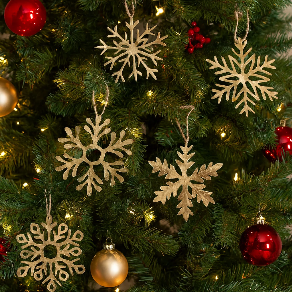 Soft Metallic Gold Snowflake Ornament Large Set of 5 Durable