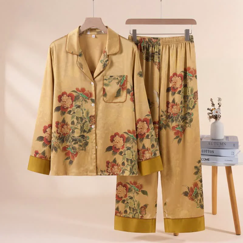 Solid Ownkoti Luxurious Floral amp Green Leaf Pajama Set Next-Generation