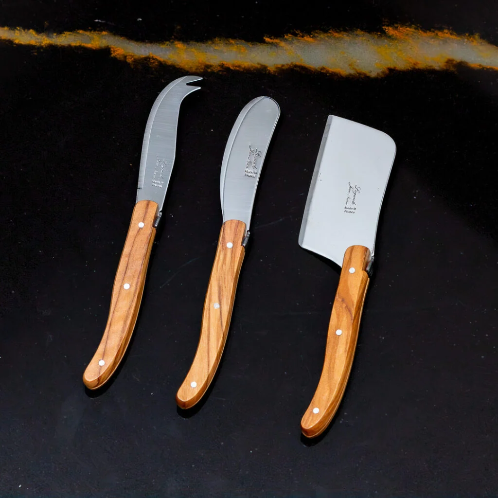 Reliable Laguiole 3 Piece Mini Cheese Utensil Set Olivewood in Kraft Paper Box Excellent