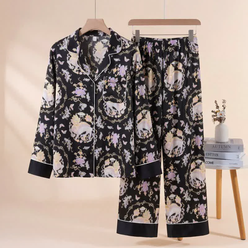 Powerful Ownkoti Oriental Mythical Qilin Print Pajama Set Organic