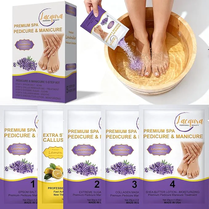 Expertly Made Deluxe Pedicure Kit 5 Step Spa Set – Epsom Salt Soak Callus Remover Gel High-Grade