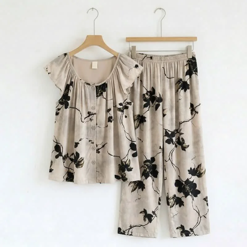 Top-Quality Ownkoti Elegant Ink Style Floral Loungewear Set Modern