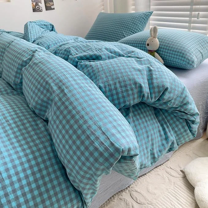 Green LifeTB Twin XL Comforter Set Blue Grey Gingham Comforter 3 Pieces Modern Plaid Grid Pattern Comforter Set Soft Lightweight Gingham Bedding Set Fluffy Plaid Checkered Comforter with 2 Pillowcases Classic