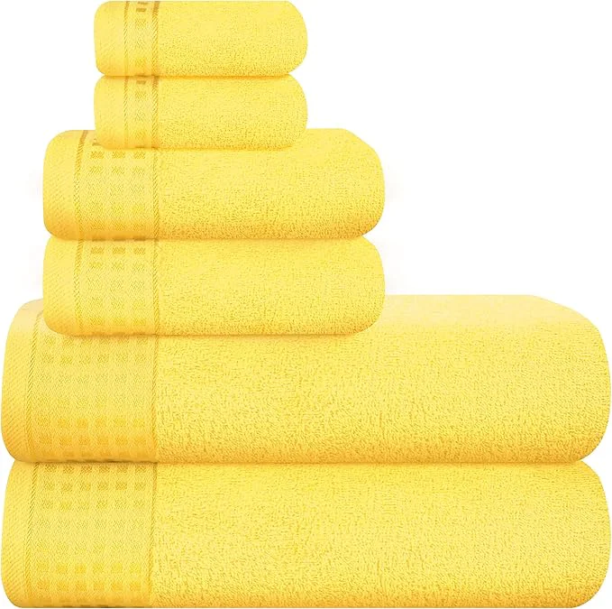 Durable GLAMBURG Cotton Ultra Soft 6 Pack Towel Set Contains 2 Bath Towels 28×55 High-Grade