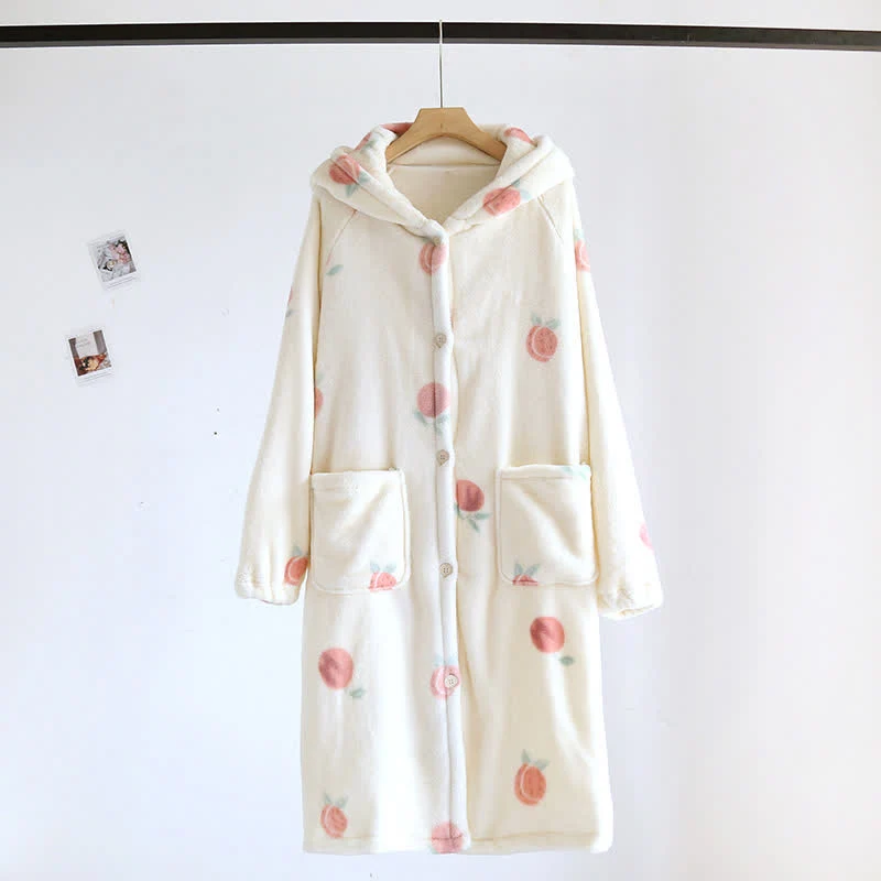 Excellent Ownkoti Peach Print Plush Hooded Bathrobe Dependable