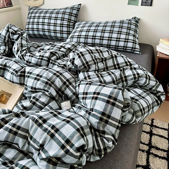 Fast Grey Black Plaid Comforter Set Twin XL 3 Pieces Modern Style Grid Comforter with 2 Pillowcases Vintage Plaid Checkered Comforter for All Seasons Soft Breathable Farmhouse Gingham Bedding Set Organic